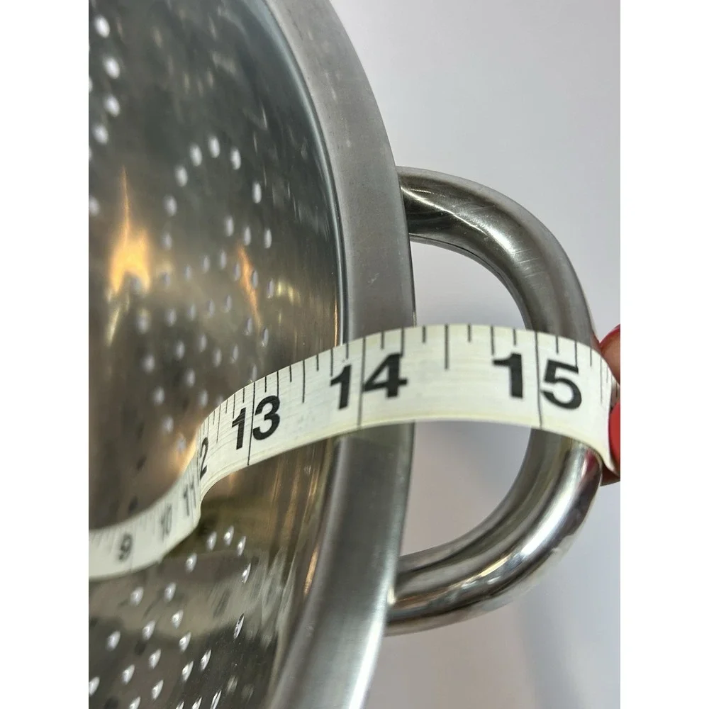 Vintage Stainless Steel Colander  With Base and Handles 15